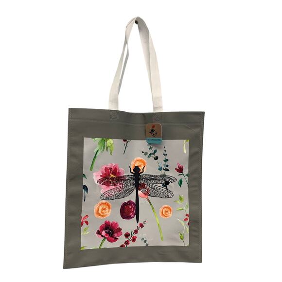 Upcycled Other - New Upcycled Hand Printed Floral Dragonfly Hello Beautiful Shopper Tote Bag